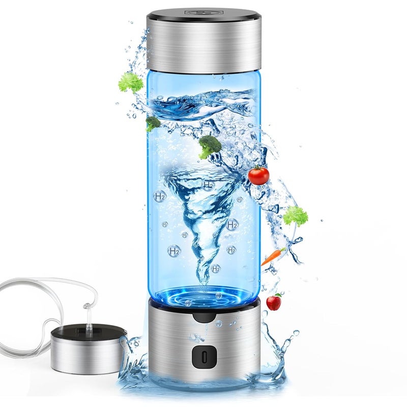 IJEUH Premium Hydrogen Water Bottle 460ml SPE/PEM Hydrogen Generator with Rechargeable Base, High Hydrogen Concentration in 3 Mins, Luxury Borosilicate Glass Cup for Office, Travel, Wellness - Image 1